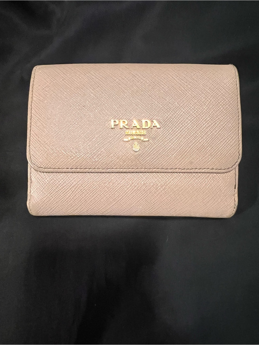 Prada Compact Saffiano Leather Wallet in Blush Pink with Gold Logo